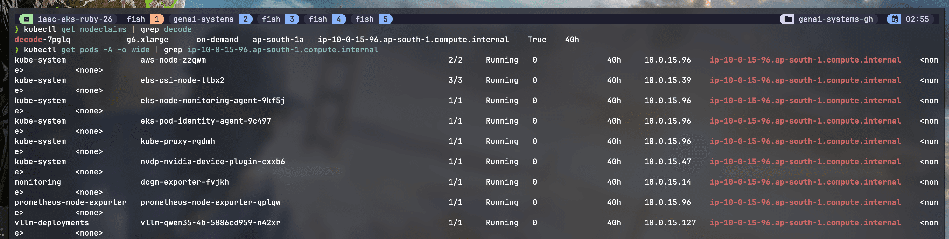 Karpenter provisioning a GPU node for the smoke test