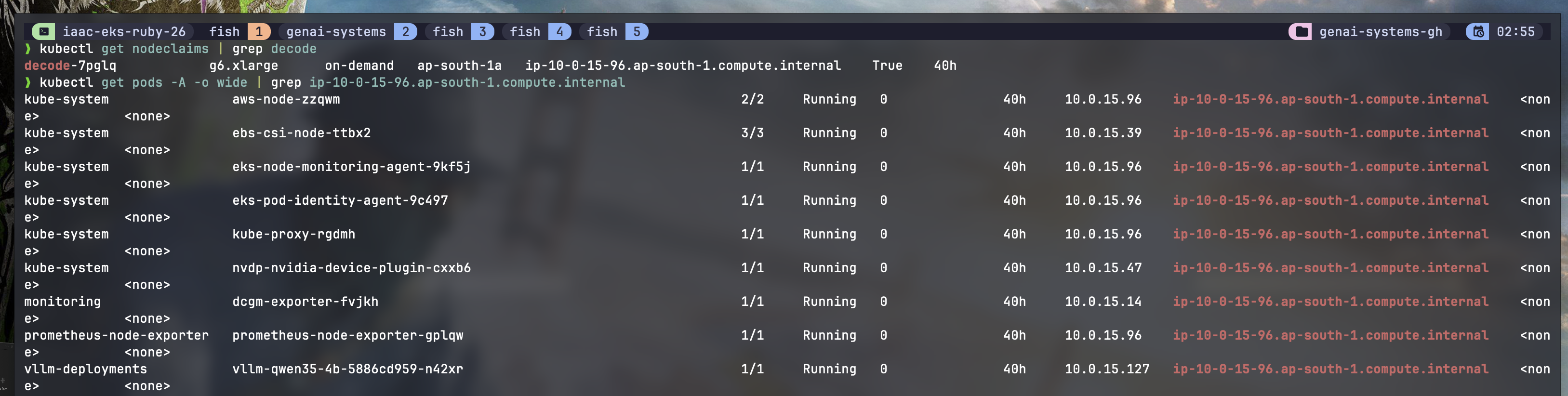 Karpenter provisioning a GPU node for the smoke test
